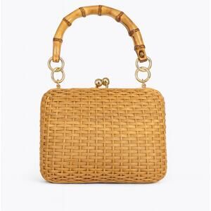 SERPUI Giulia Woven Wicker Rattan Bamboo Handle Bag Natural Raffia